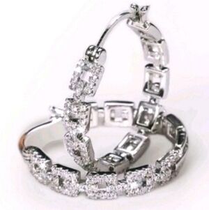 2ct Round Cut Real Moissanite Hoop Earrings 14k White Gold Plated For Women